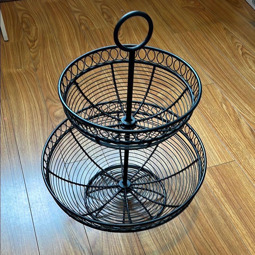 Elegant Black Two-Tier Wire Basket